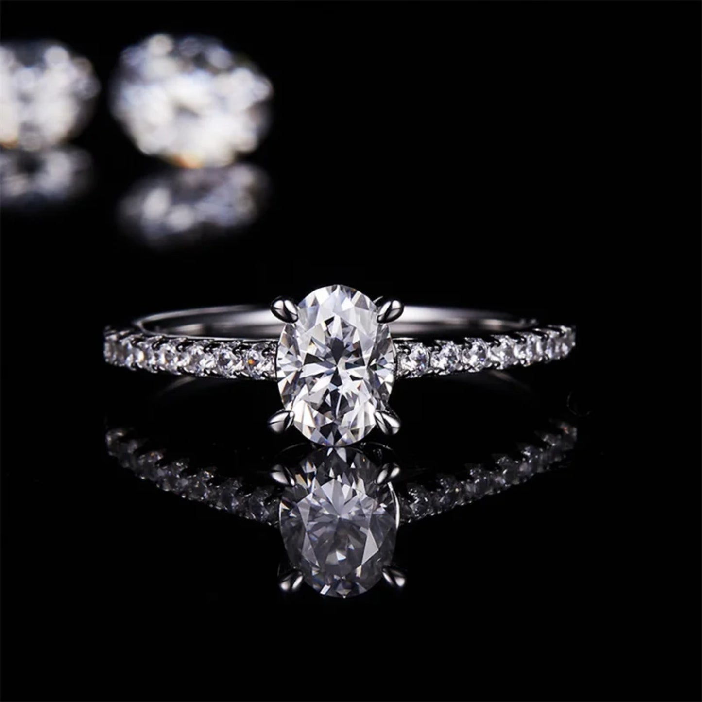  1 Carat Oval Cut Moissanite Engagement Ring with Half Eternity Pavé Band SETUxNEOMA