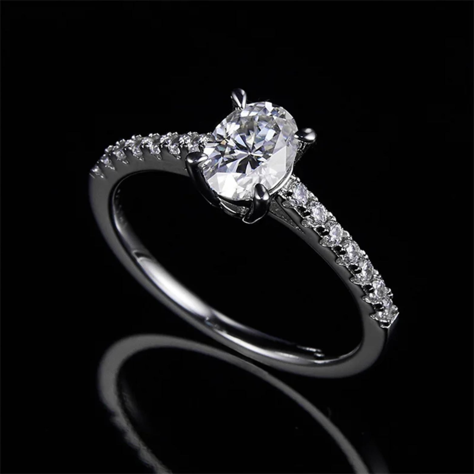  1 Carat Oval Cut Moissanite Engagement Ring with Half Eternity Pavé Band SETUxNEOMA