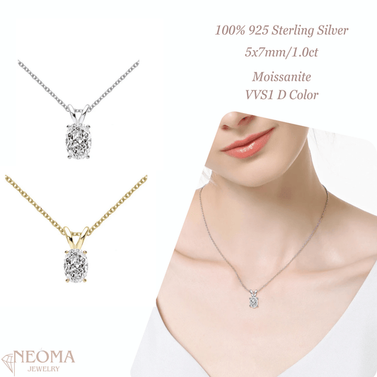 1 carat Oval Cut Moissanite Solitaire Pendant Necklace - SETUxNEOMA  