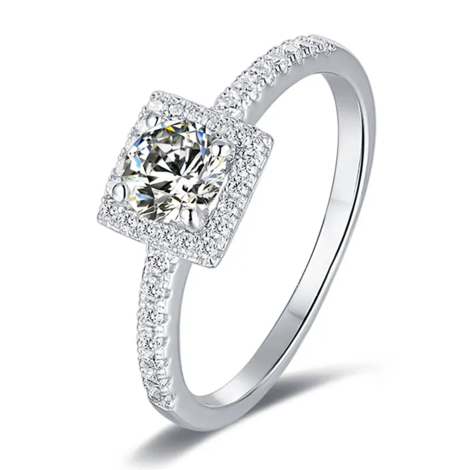 Square Halo Pave Set Engagement Ring in S925 Sterling Silver - SETUxNEOMA  