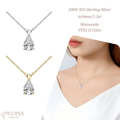 1.5 Carat Pear cut Certified Moissanite Waterdrop Pendant Necklace - SETUxNEOMA  