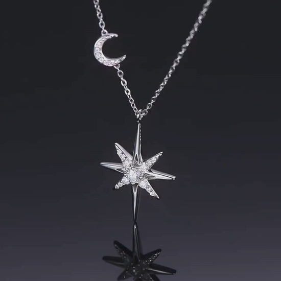 S925 Silver Star And Moon Moissanite Pendant Necklace - Celestial Jewelry - SETUxNEOMA 