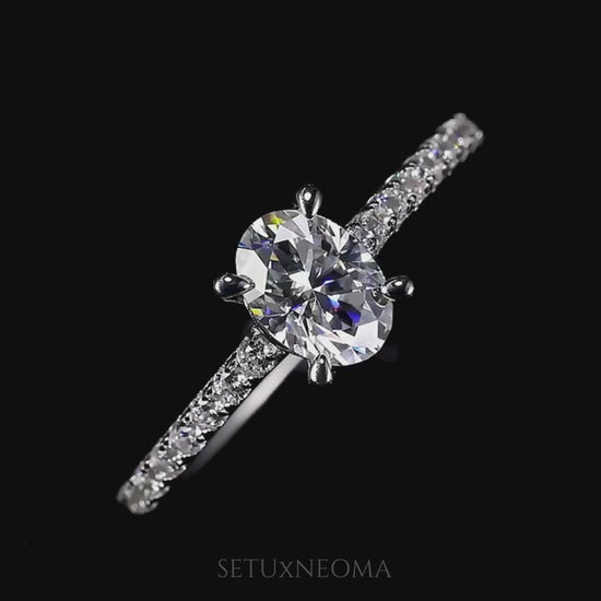 1 Carat Oval Cut Moissanite Engagement Ring with Half Eternity Pavé Band - SETUxNEOMA