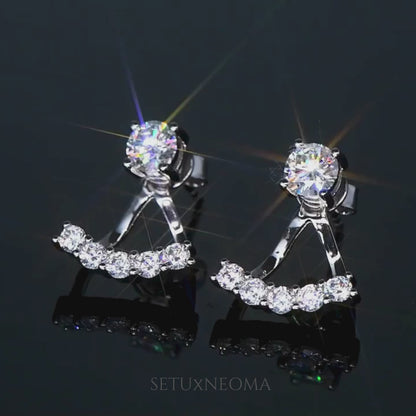 Elegant Moissanite Stud Earrings with Drop Jackets in 925 Sterling Silver - SETUxNEOMA