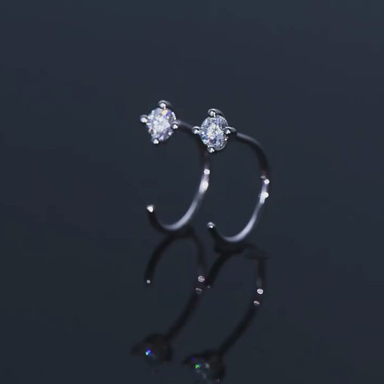 Moissanite Half Huggie Hoop Earrings - Tiny Open Huggie - Sleeper Hoops - SETUxNEOMA  