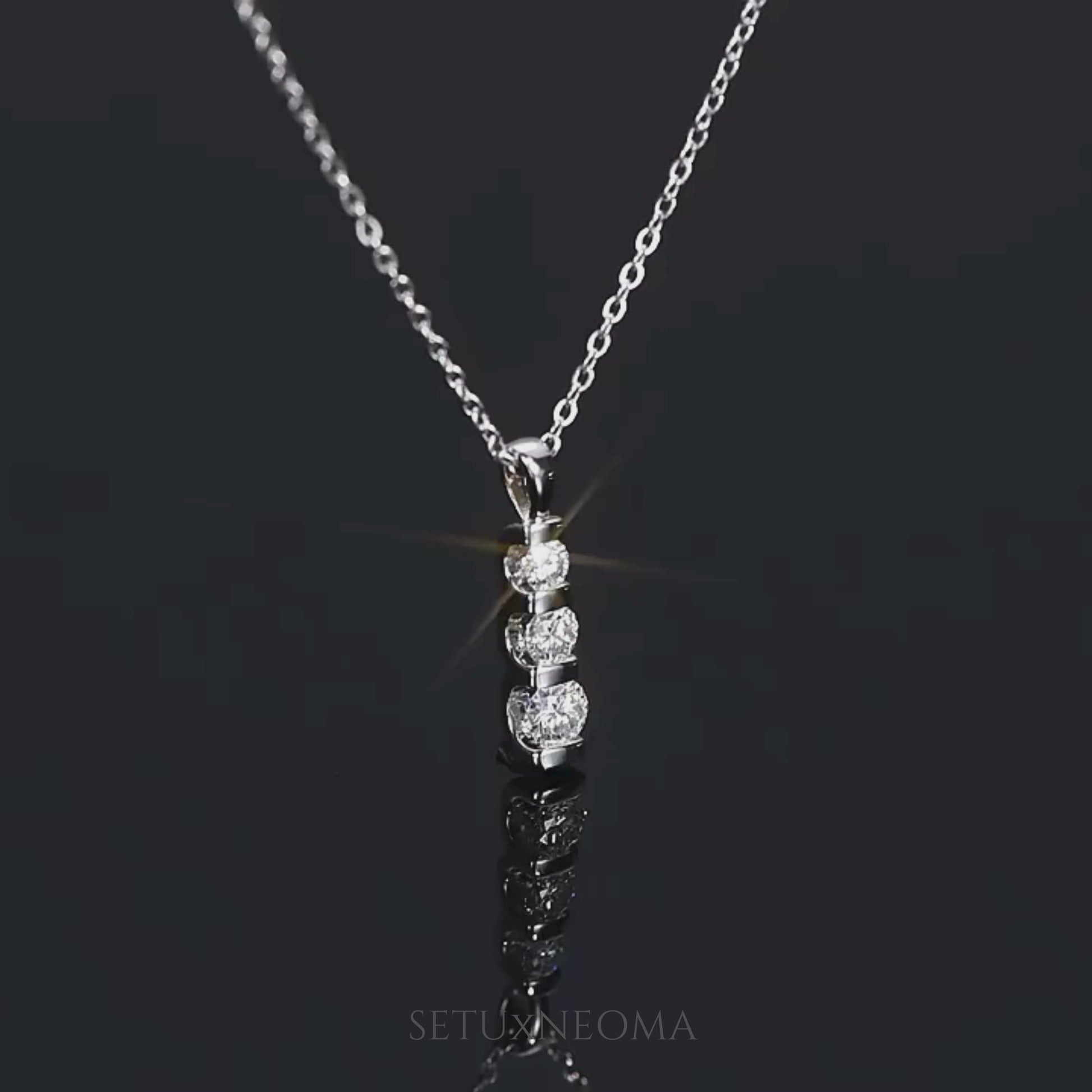 Moissanite Three Stone Choker | Vertical Bar Pendant Necklace