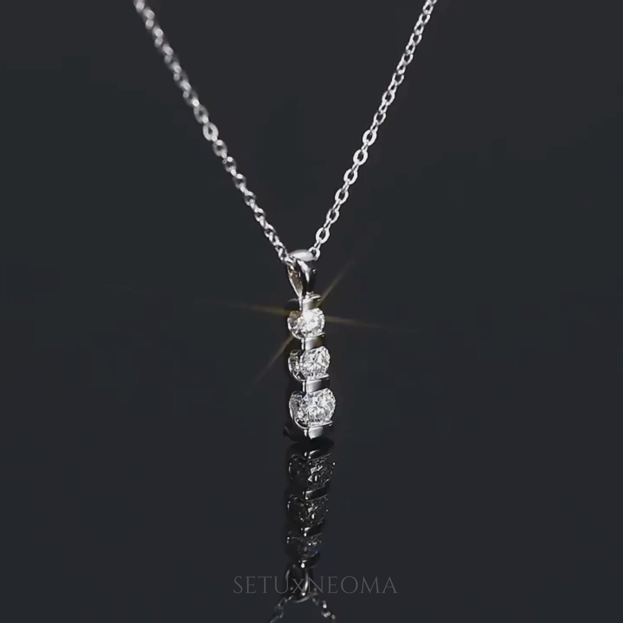 Moissanite Three Stone Choker | Vertical Bar Pendant Necklace