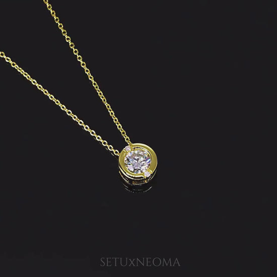 1 Carat Round Brilliant Moissanite Bezel Solitaire Pendant Necklace - SETUxNEOMA