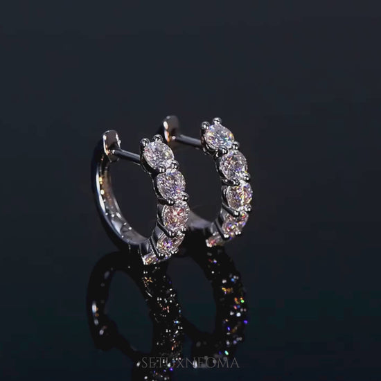 Pavé Set Moissanite Huggie Hoop Earrings with 5 Stone - SETUxNEOMA  