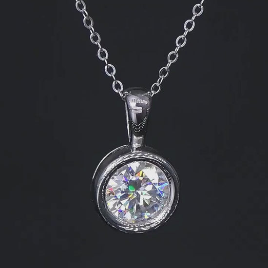 2 Ct Round Cut Moissanite Bezel Solitaire Pendant Necklace - SETUxNEOMA