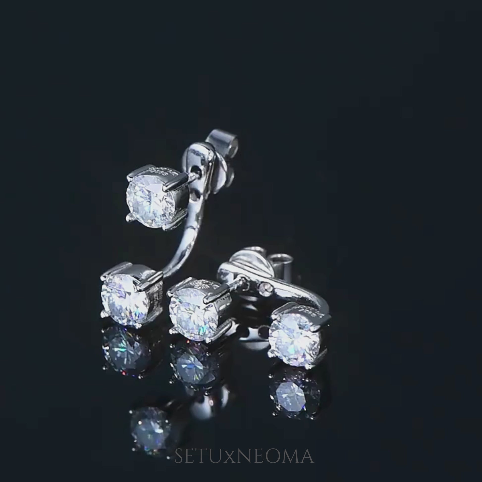 Moissanite Ear Jacket Earrings - Front Back Dangle Studs-SETUxNEOMA