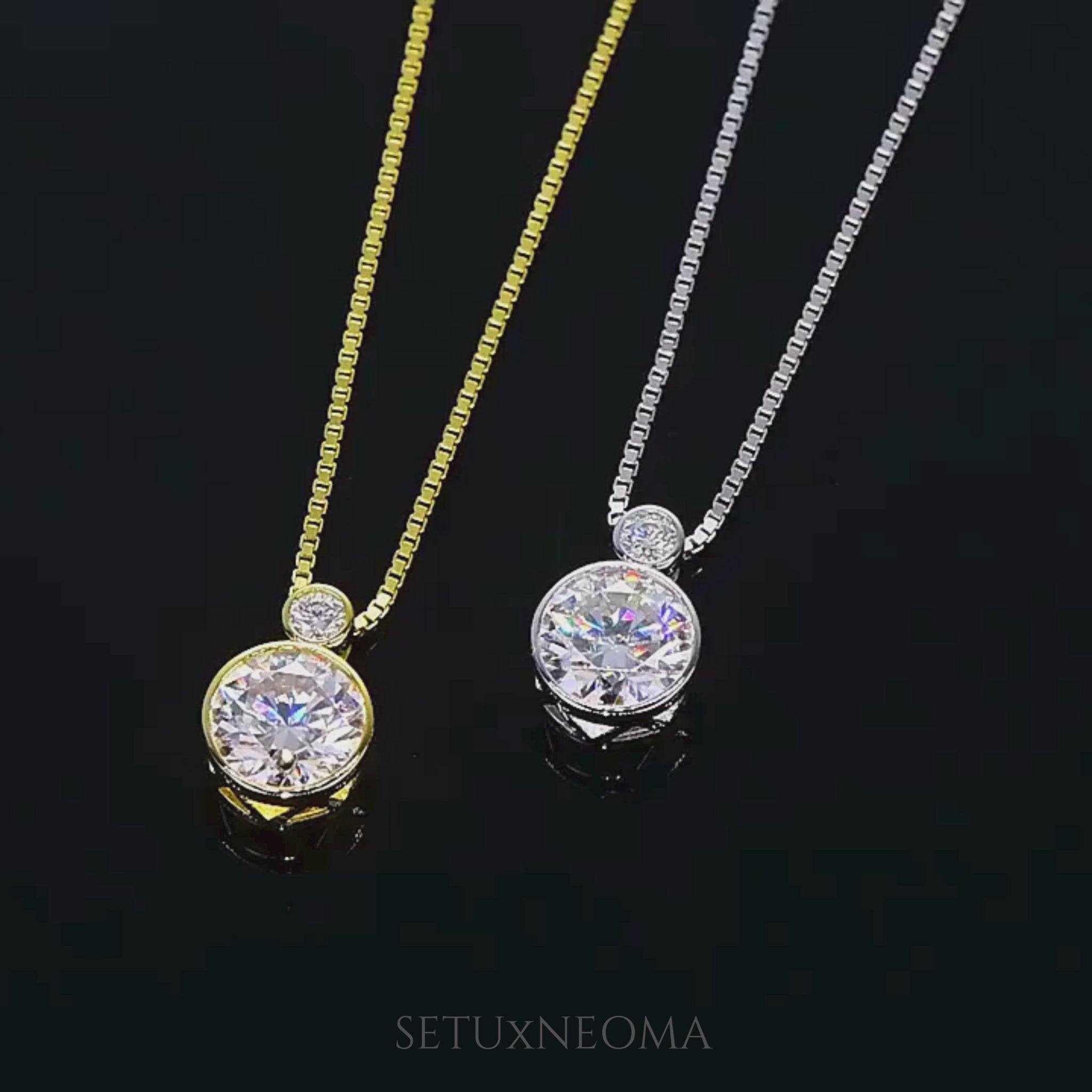 Elegant Moissanite Double Pendant Necklace – Bezel Setting, Box Chain - SETUxNEOMA