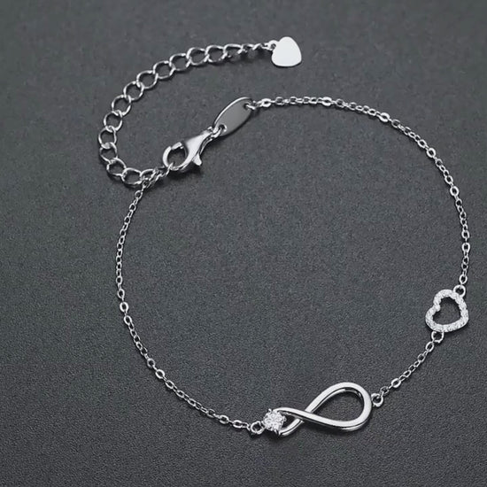 Adjustable Round Cut Moissanite Bracelet | Infinity Heart