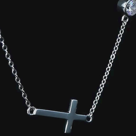 Sideway Moissanite Cross Necklace | Delicate Pendant