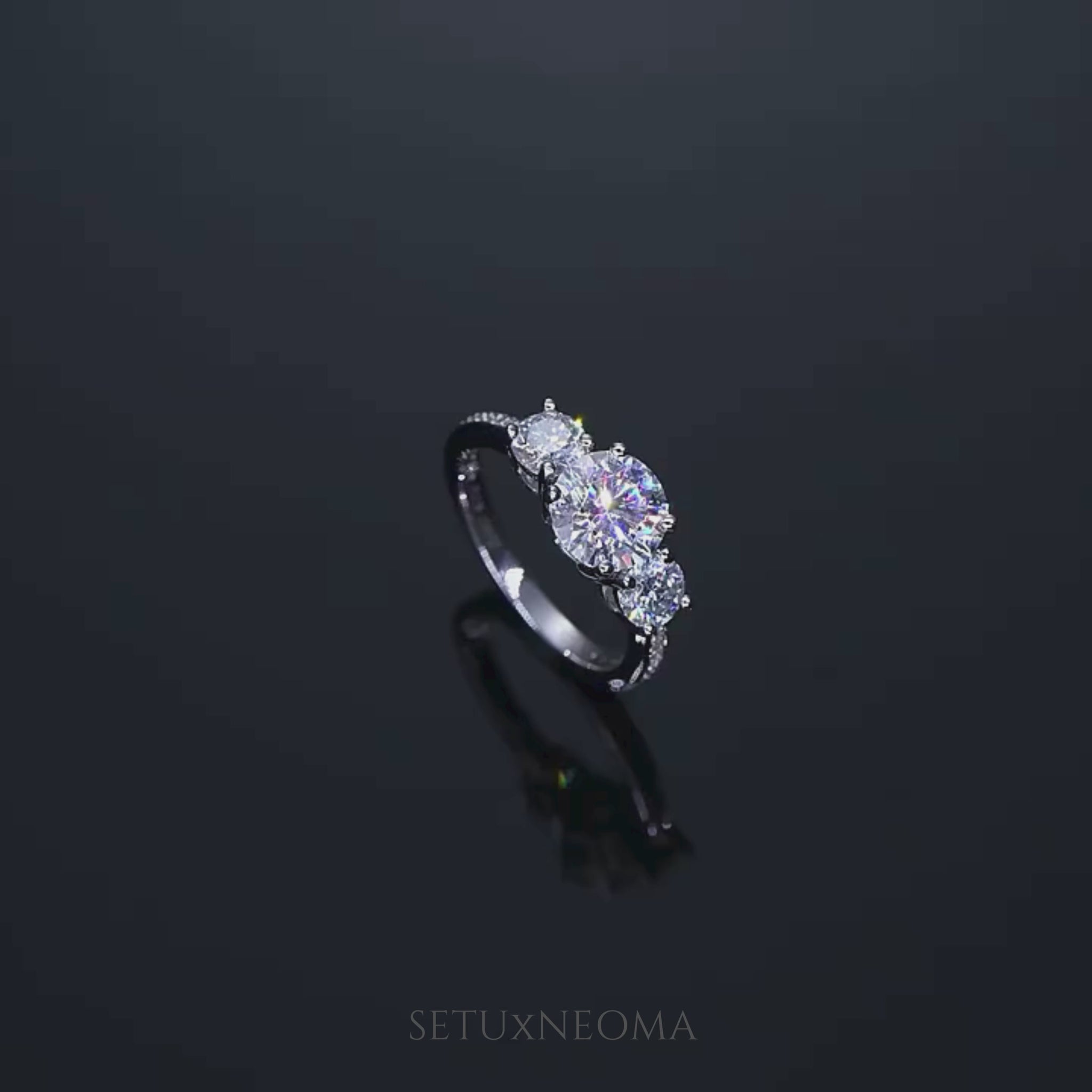 Three Stone Moissanite Engagement Ring | Half Eternity Design