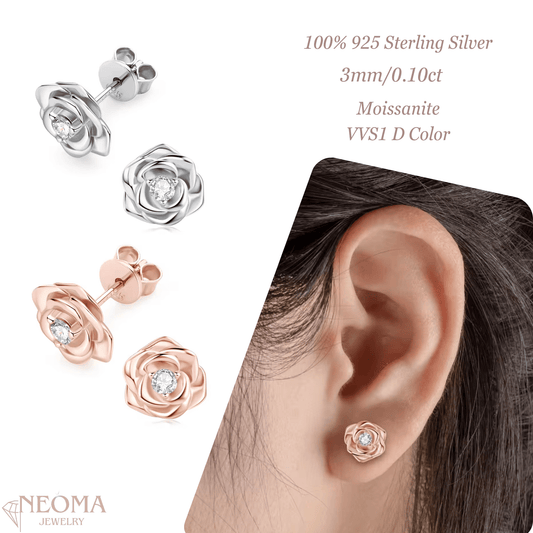 Rose Flower Shape Moissanite Stud Earrings - SETUxNEOMA  