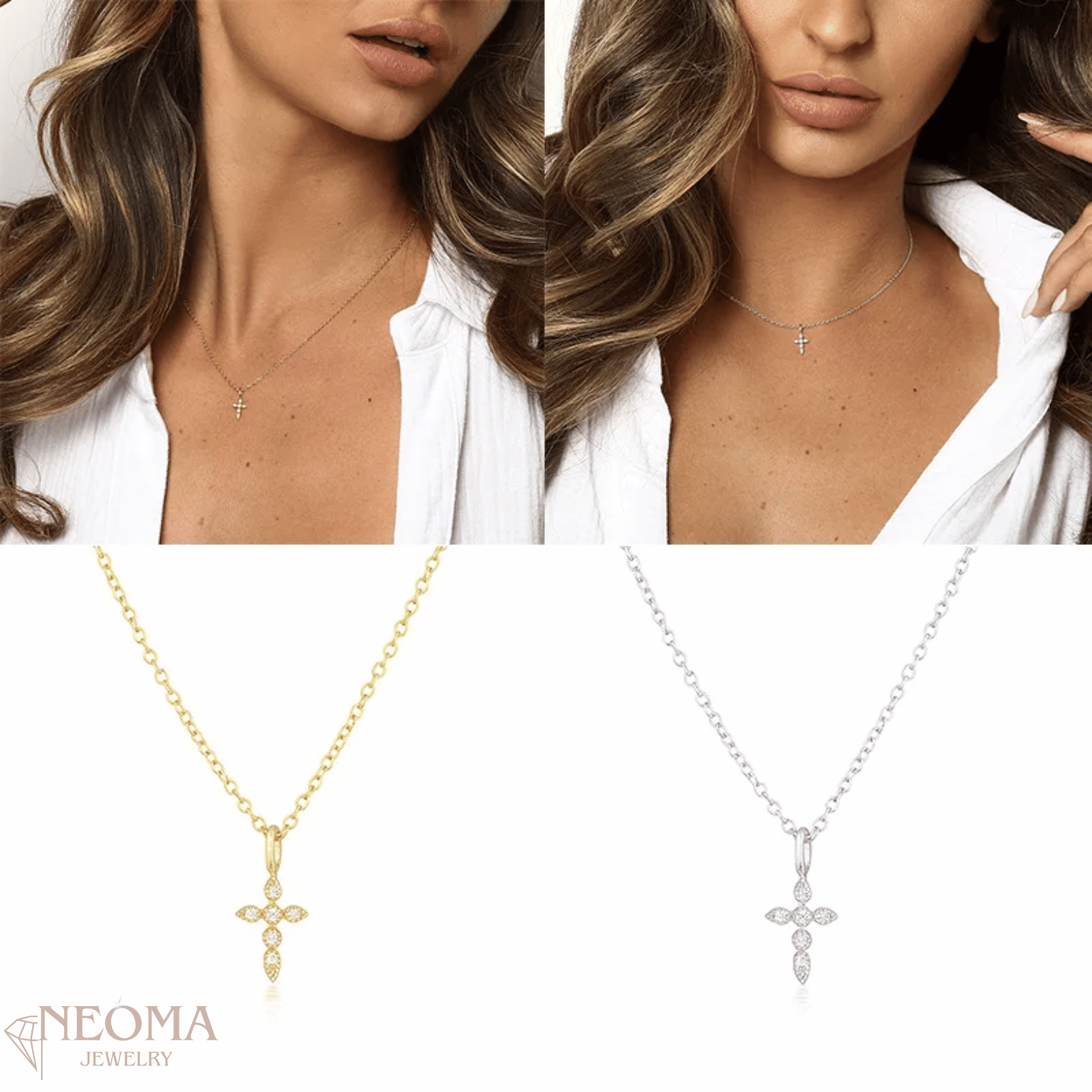 Round Cut Moissanite Tiny Cross Pendant Necklace - SETUxNEOMA  