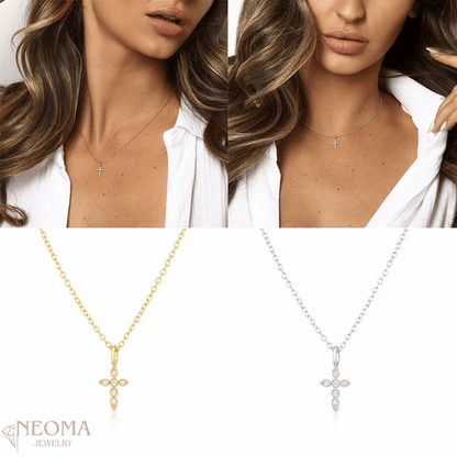 Round Cut Moissanite Tiny Cross Pendant Necklace - SETUxNEOMA  