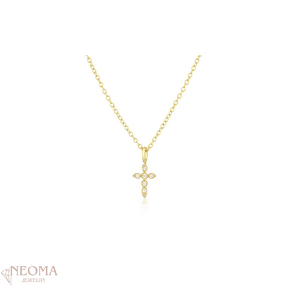 Round Cut Moissanite Tiny Cross Pendant Necklace - SETUxNEOMA  