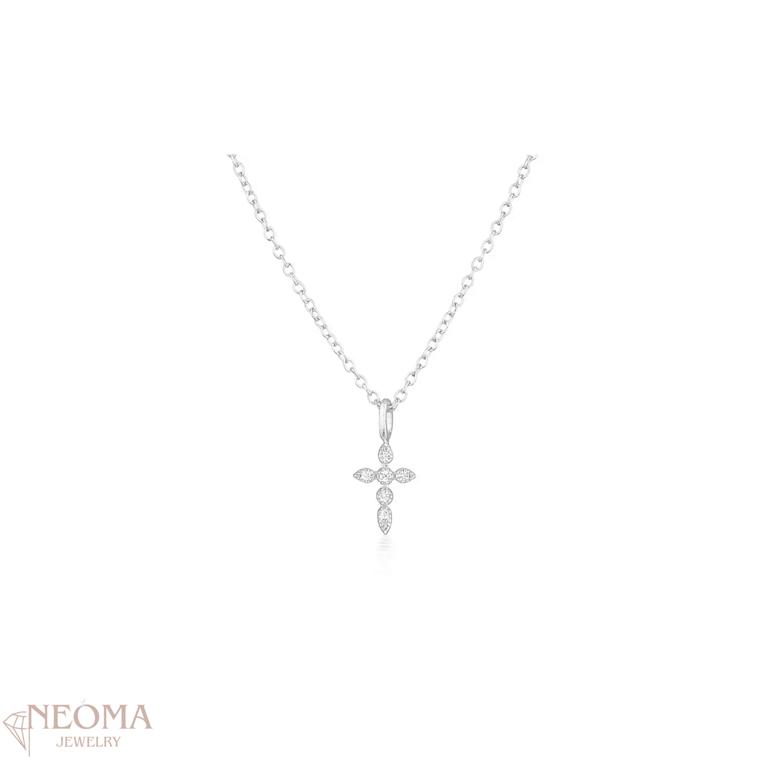 Round Cut Moissanite Tiny Cross Pendant Necklace - SETUxNEOMA  