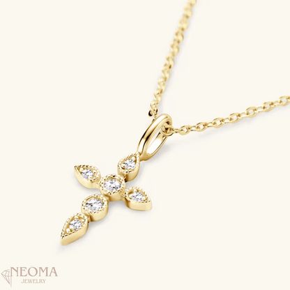 Round Cut Moissanite Tiny Cross Pendant Necklace - SETUxNEOMA  