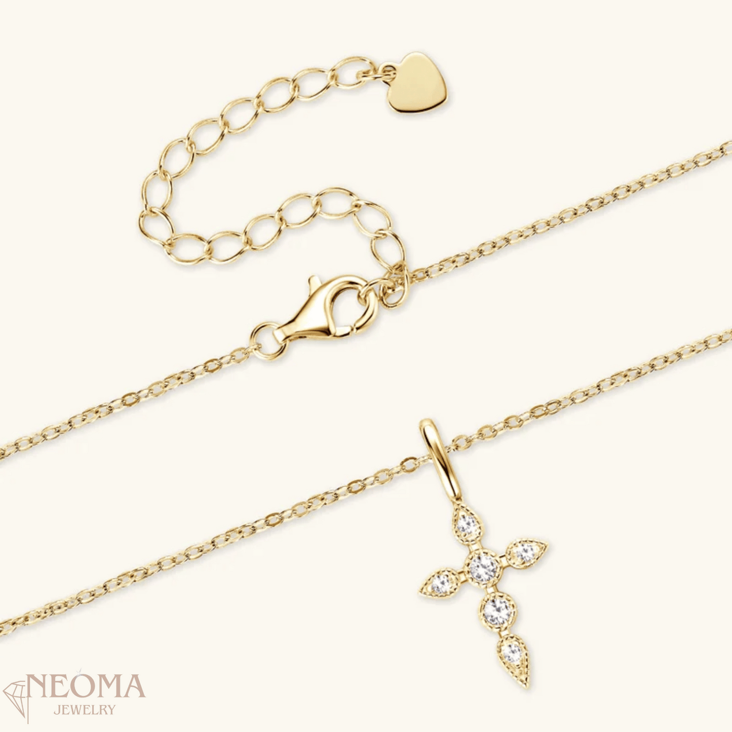 Round Cut Moissanite Tiny Cross Pendant Necklace - SETUxNEOMA  