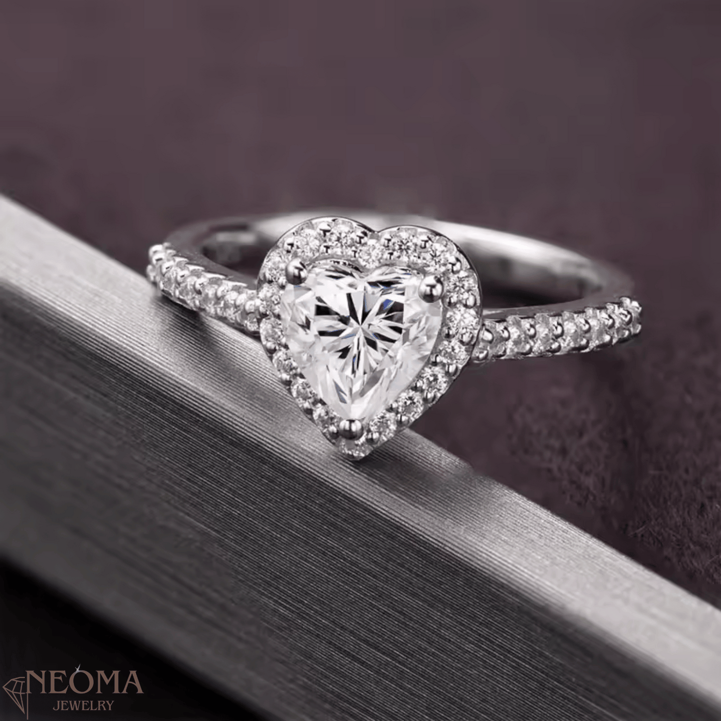  Half Eternity Heart Shaped Moissanite Halo Ring SETUxNEOMA