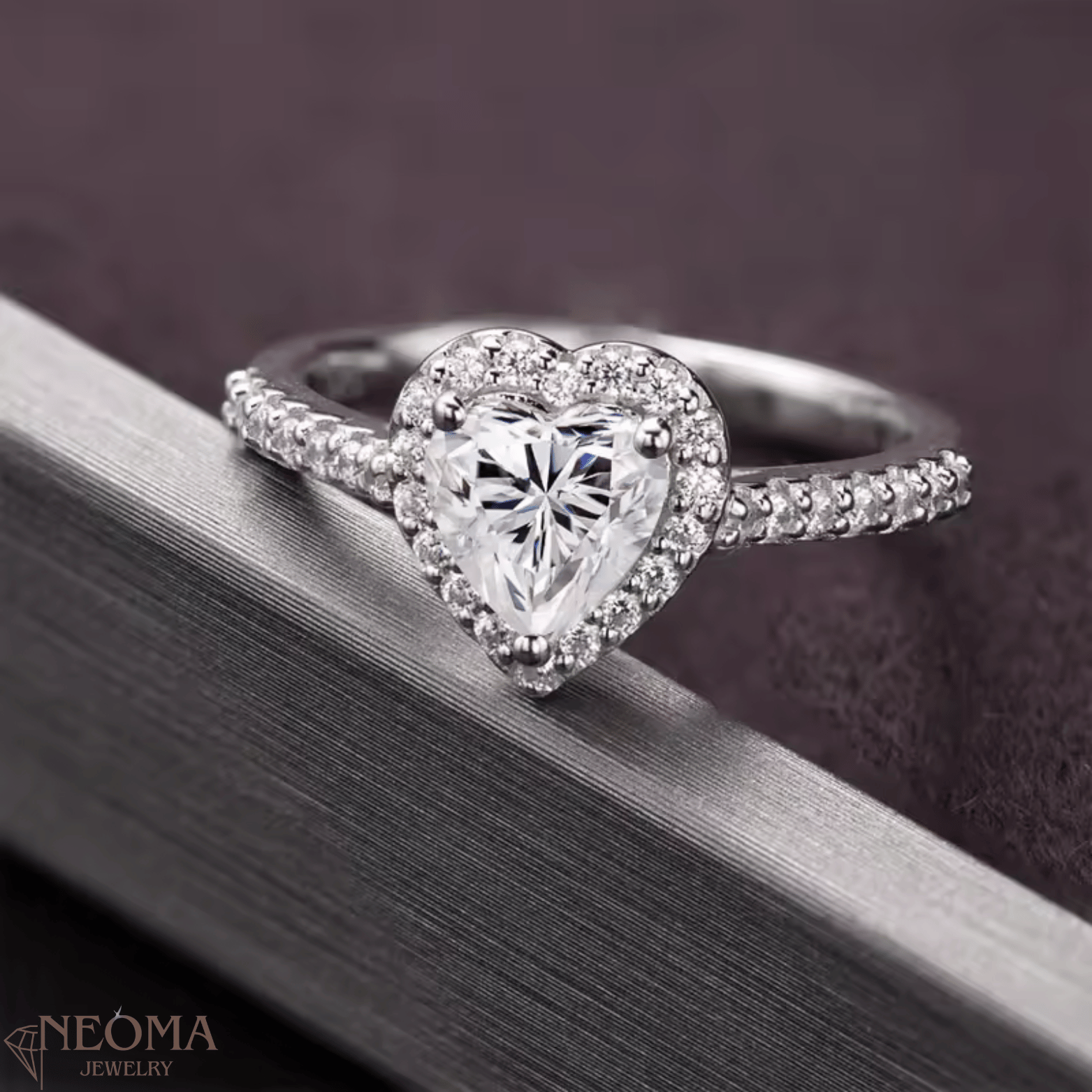 Half Eternity Heart Shaped Moissanite Halo Ring - SETUxNEOMA  