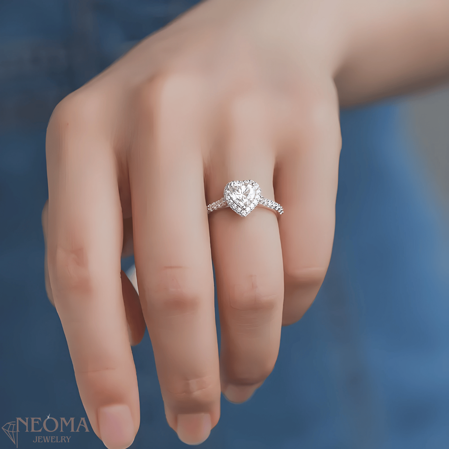 Half Eternity Heart Shaped Moissanite Halo Ring - SETUxNEOMA  