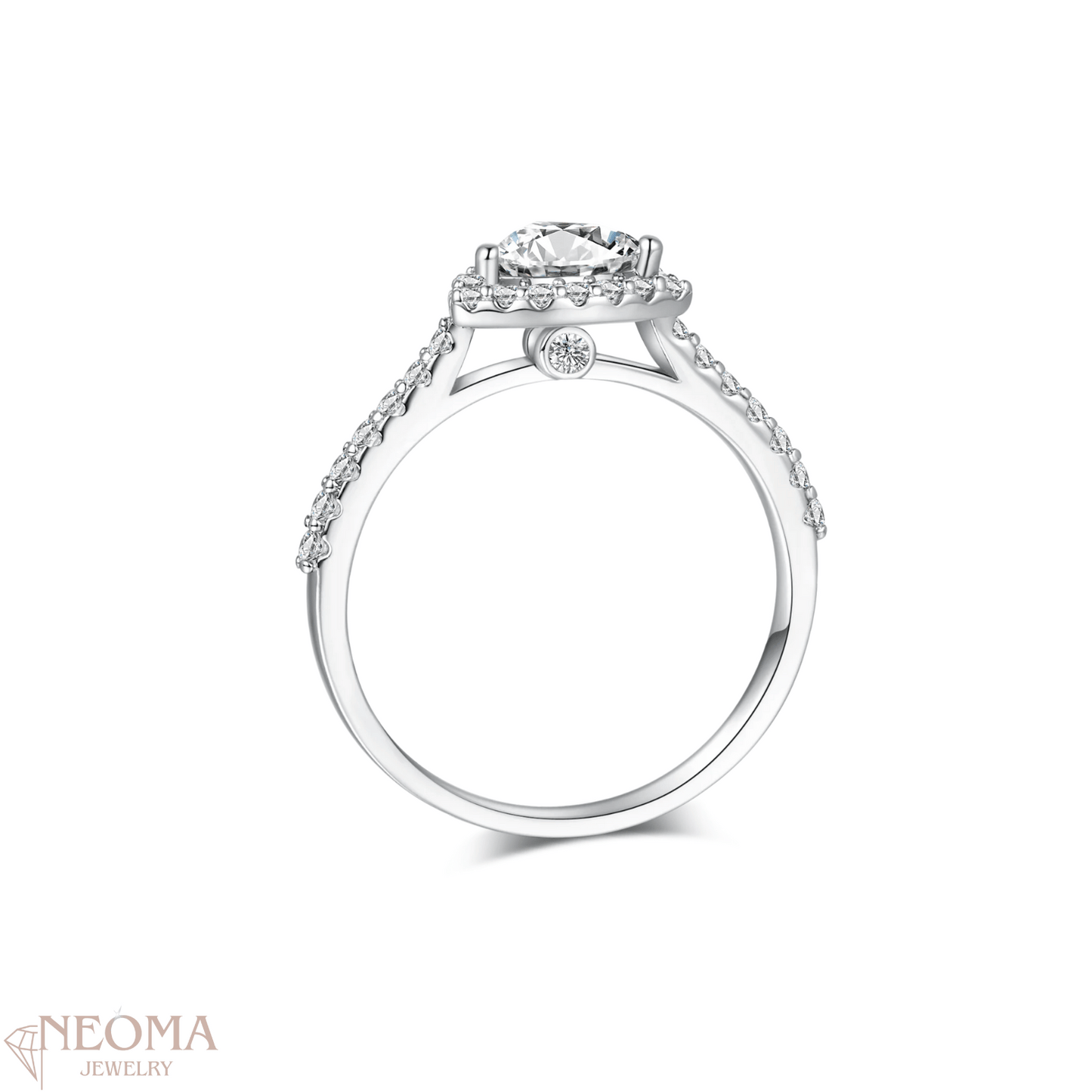 Half Eternity Heart Shaped Moissanite Halo Ring - SETUxNEOMA  