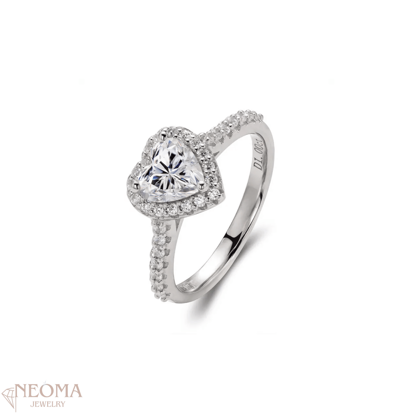 Half Eternity Heart Shaped Moissanite Halo Ring - SETUxNEOMA  