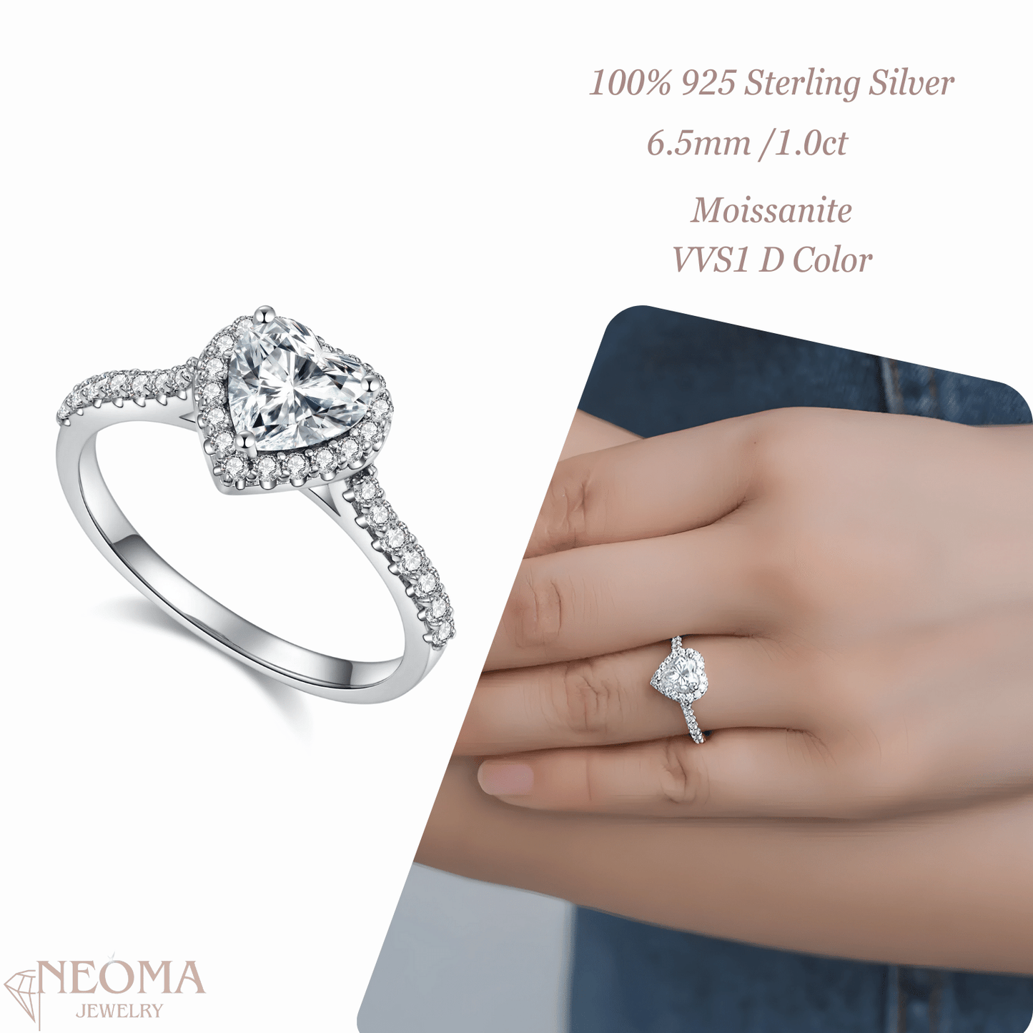 Half Eternity Heart Shaped Moissanite Halo Ring - SETUxNEOMA  