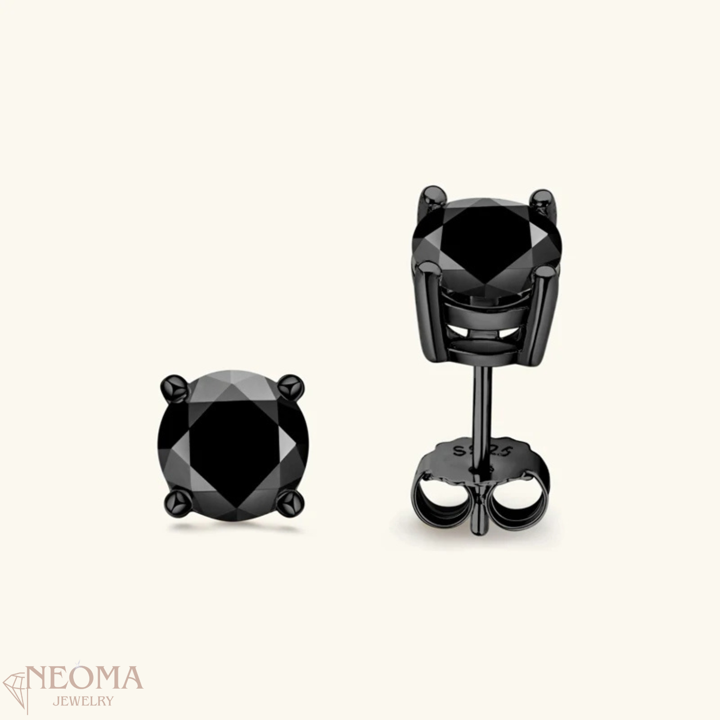  Natural Black Agate Stud Earrings in 925 Sterling Silver SETUxNEOMA