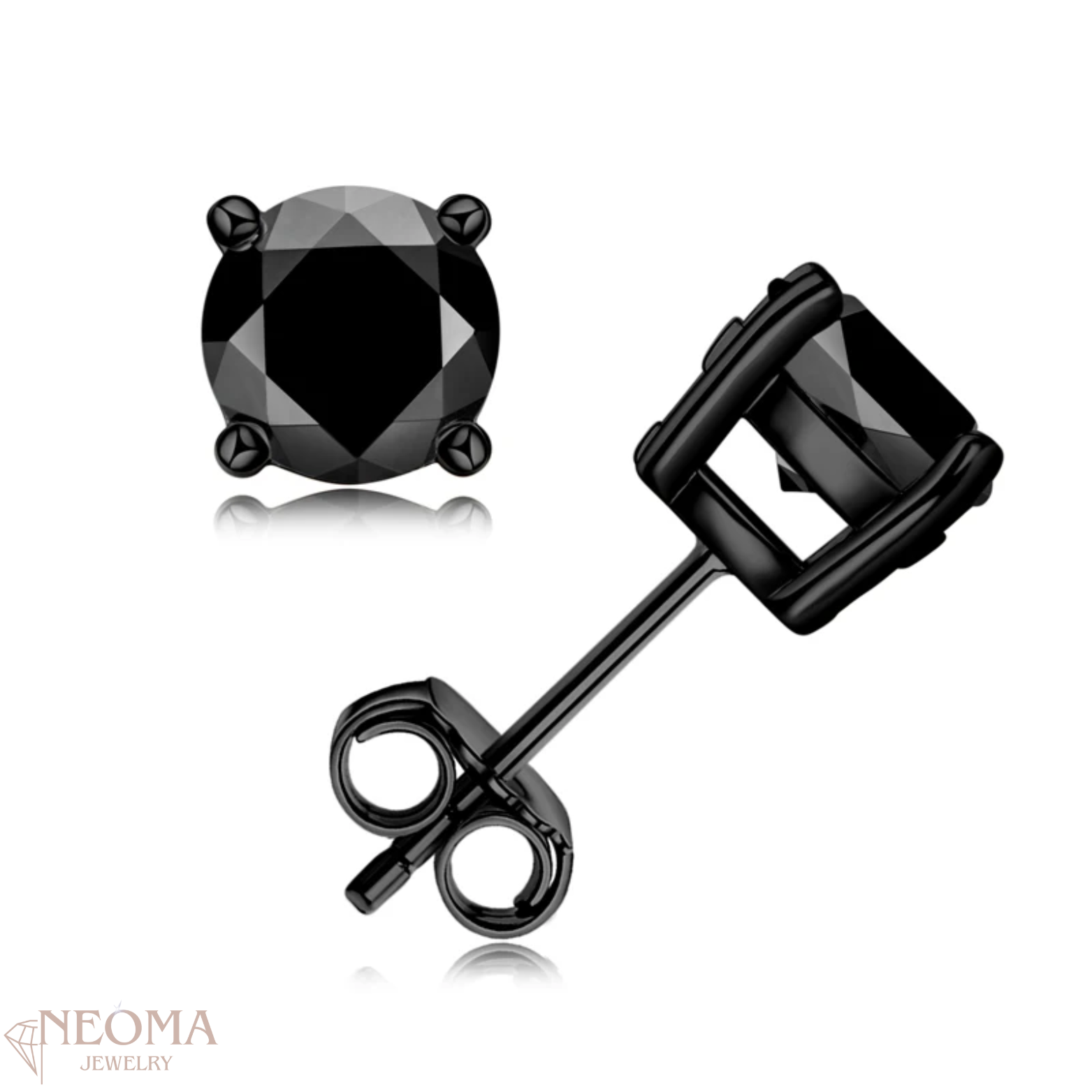  Natural Black Agate Stud Earrings in 925 Sterling Silver SETUxNEOMA