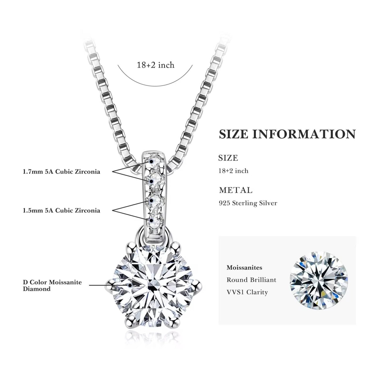 6-Prong Round Brilliant Moissanite Solitaire Pendant Necklace - 1ct -2 ct - SETUxNEOMA  