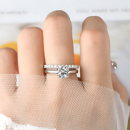 Solitaire Moissanite Engagement Ring with Stackable Eternity Band, Moissanite Bridal Set - SETUxNEOMA  