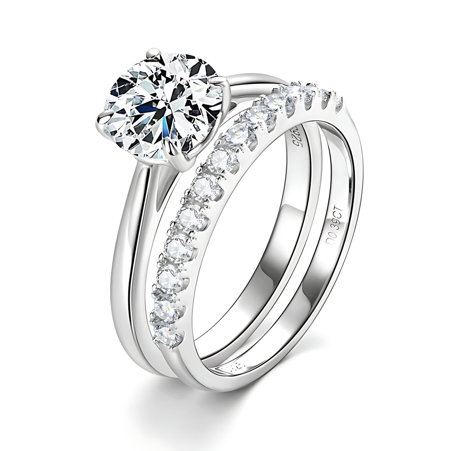 Solitaire Moissanite Engagement Ring with Stackable Eternity Band, Moissanite Bridal Set - SETUxNEOMA  