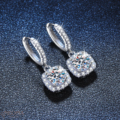  Square Halo Earrings - 1 ct, 2 ct, 3ct Round Cut Moissanite Drop Dangle Earrings SETUxNEOMA