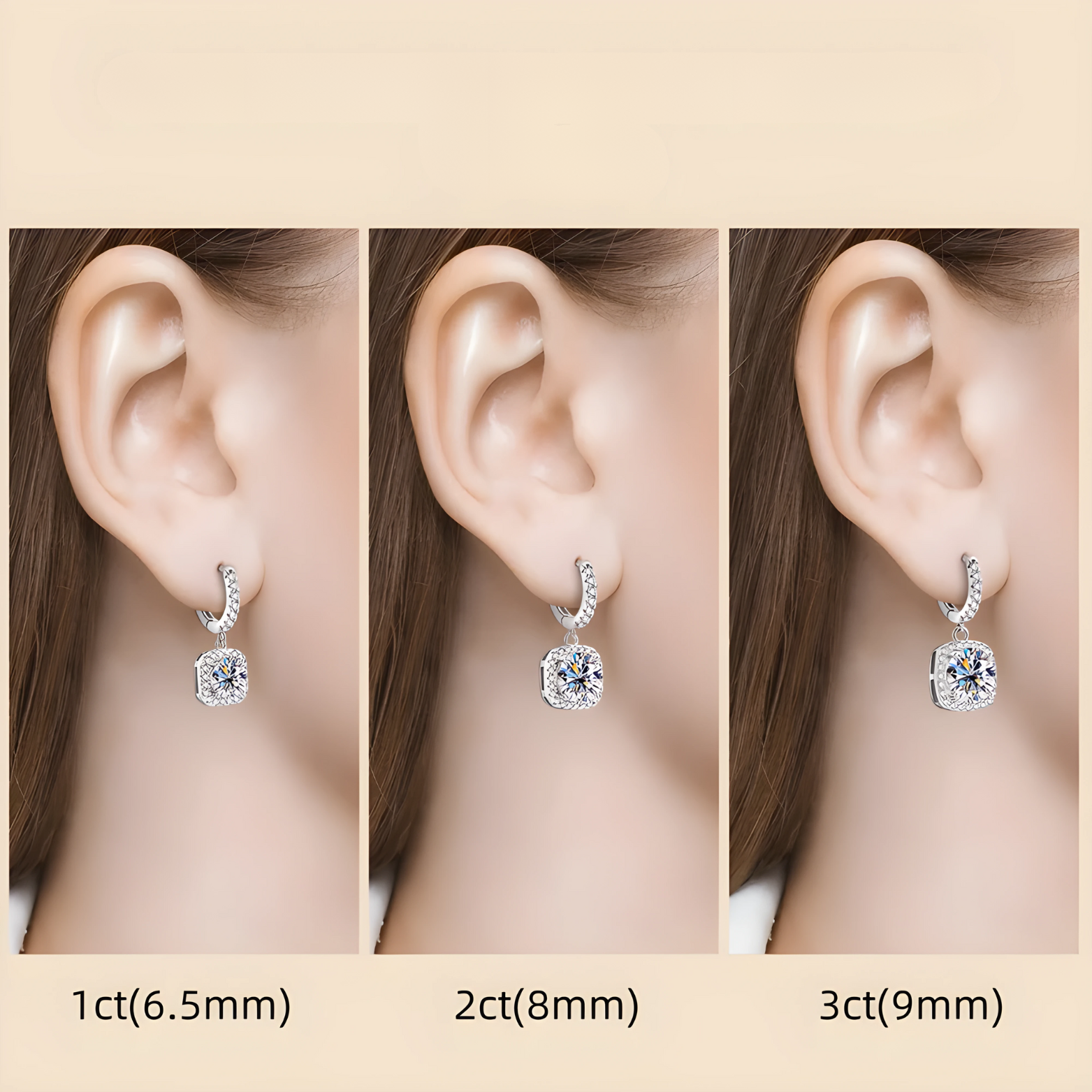  Square Halo Earrings - 1 ct, 2 ct, 3ct Round Cut Moissanite Drop Dangle Earrings SETUxNEOMA