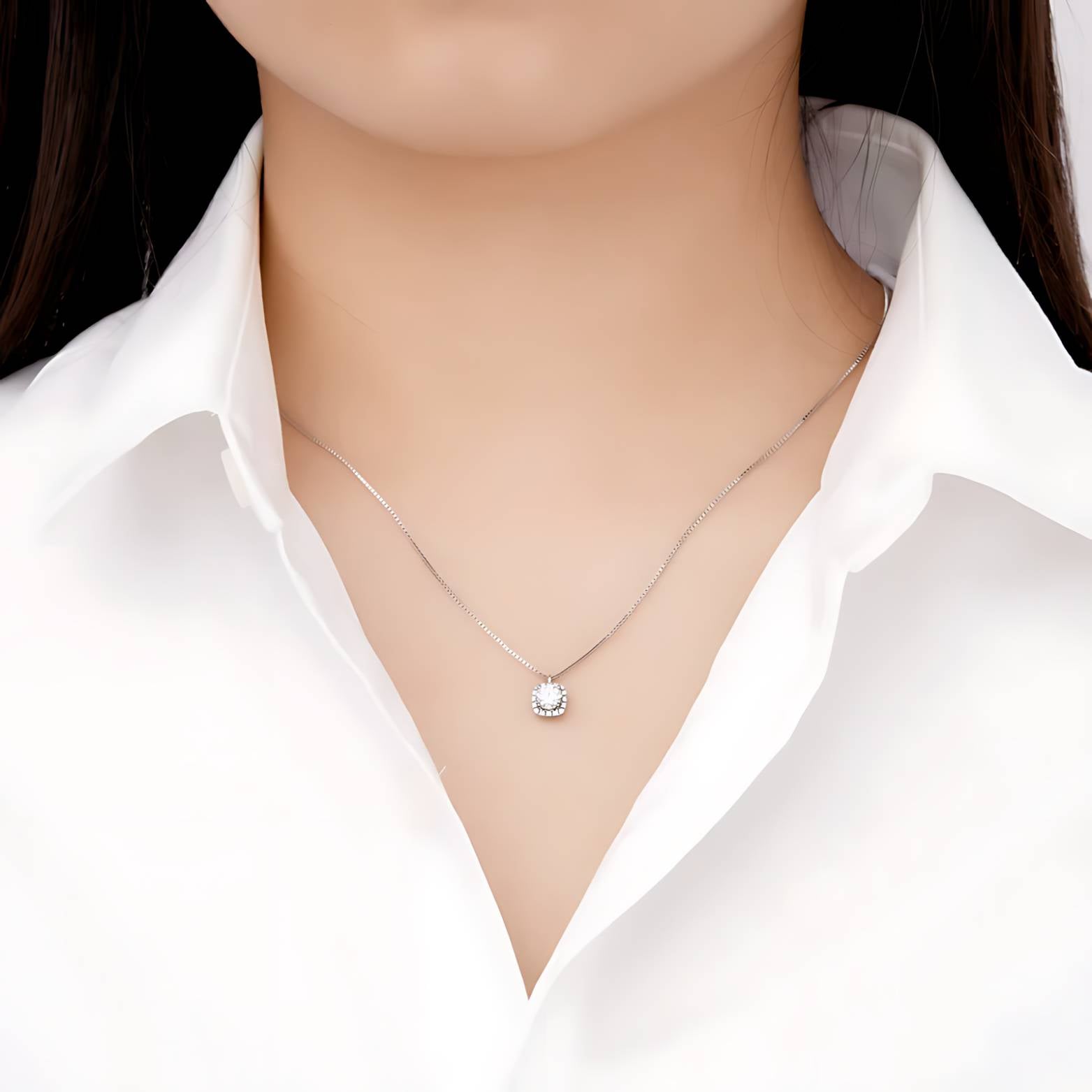 Square Halo Moissanite Pendant Necklace - Solitaire Choker - SETUxNEOMA  