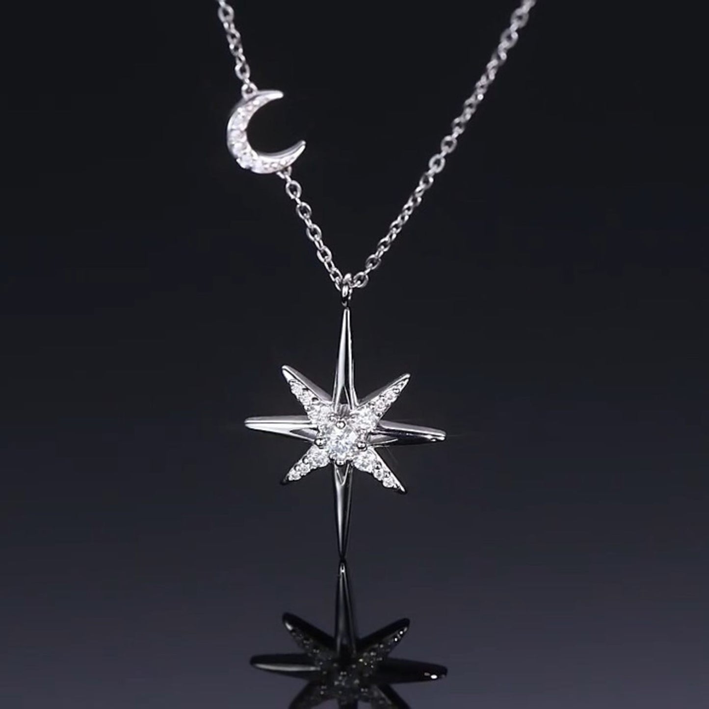  Star And Moon Moissanite Pendant Necklace in 925 Sterling Silver SETUxNEOMA