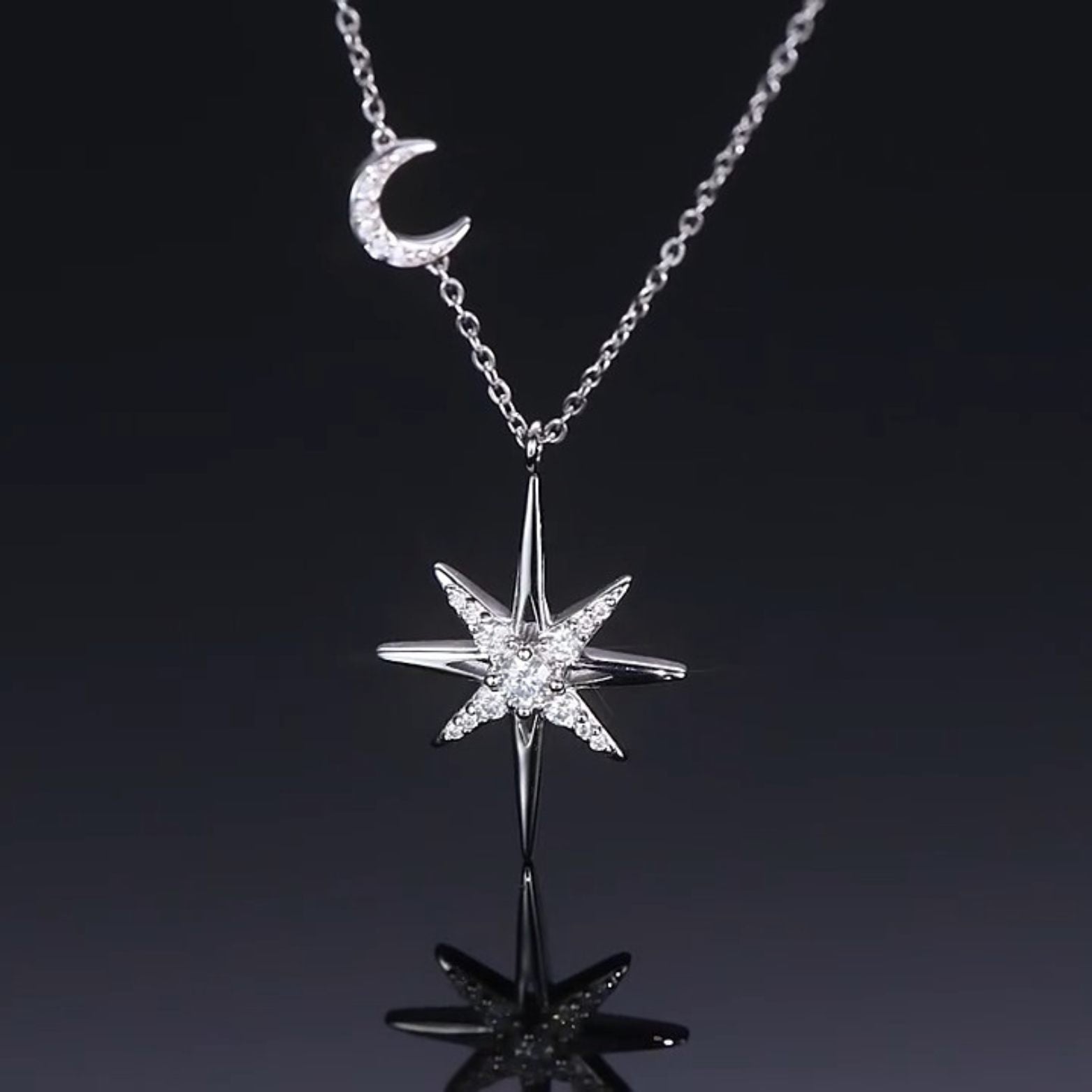 S925 Silver Star And Moon Moissanite Pendant Necklace - Celestial Jewelry - SETUxNEOMA 