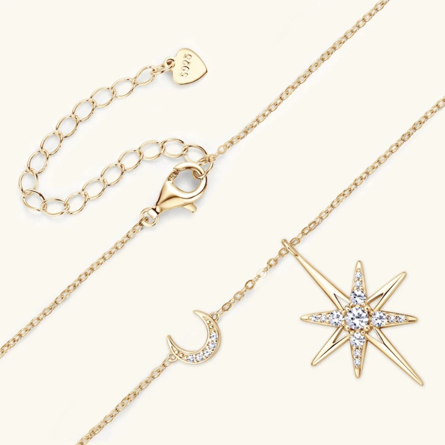  Star And Moon Moissanite Pendant Necklace in 925 Sterling Silver SETUxNEOMA