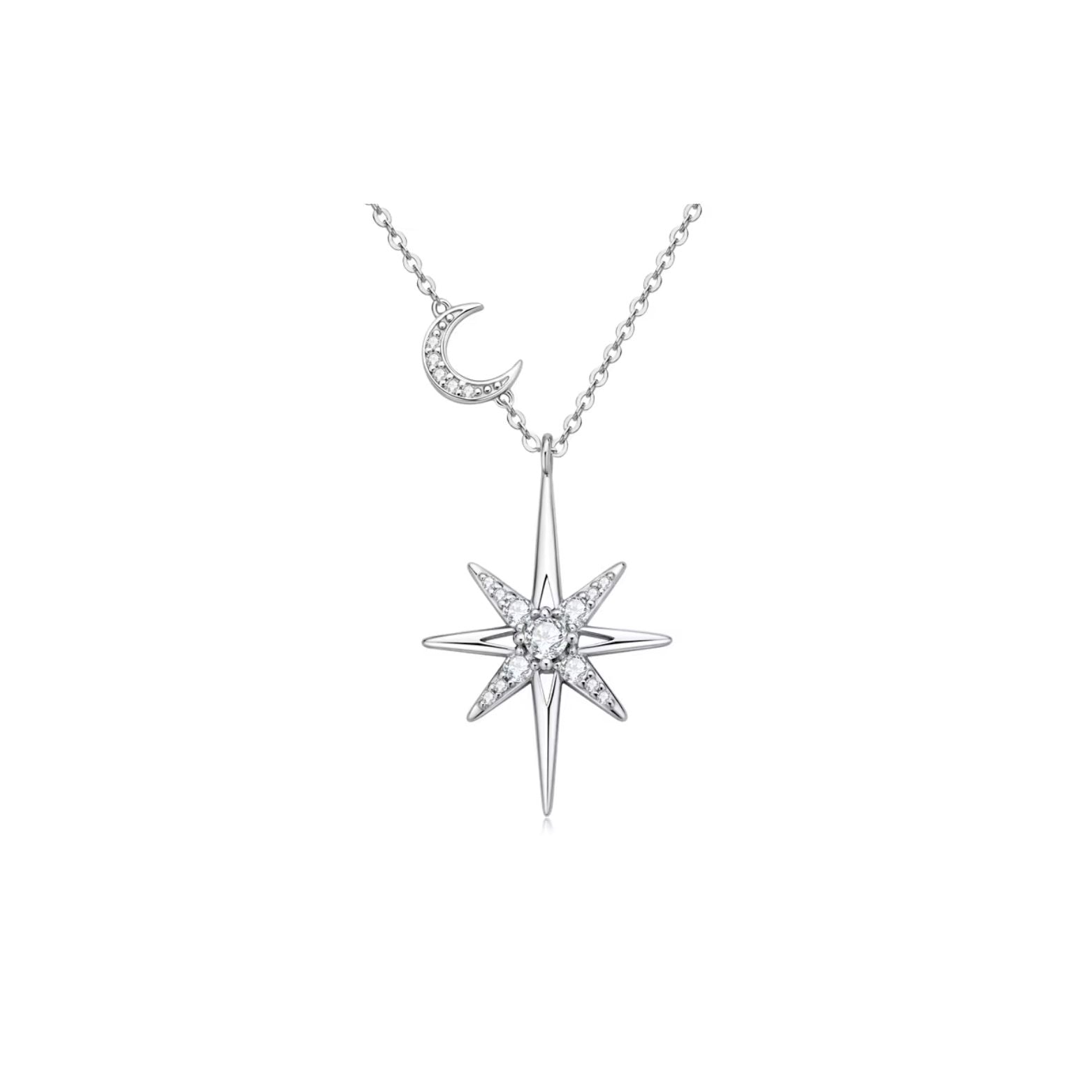  Star And Moon Moissanite Pendant Necklace in 925 Sterling Silver SETUxNEOMA