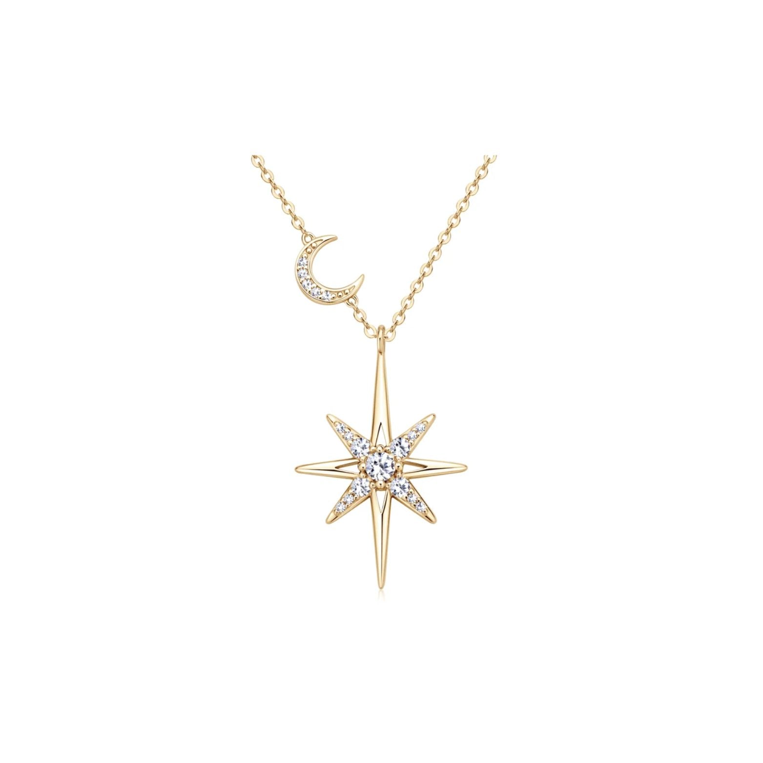  Star And Moon Moissanite Pendant Necklace in 925 Sterling Silver SETUxNEOMA