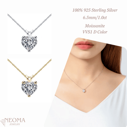 925 Sterling Silver Heart Pendant Necklace with 1 carat Moissanite - SETUxNEOMA  