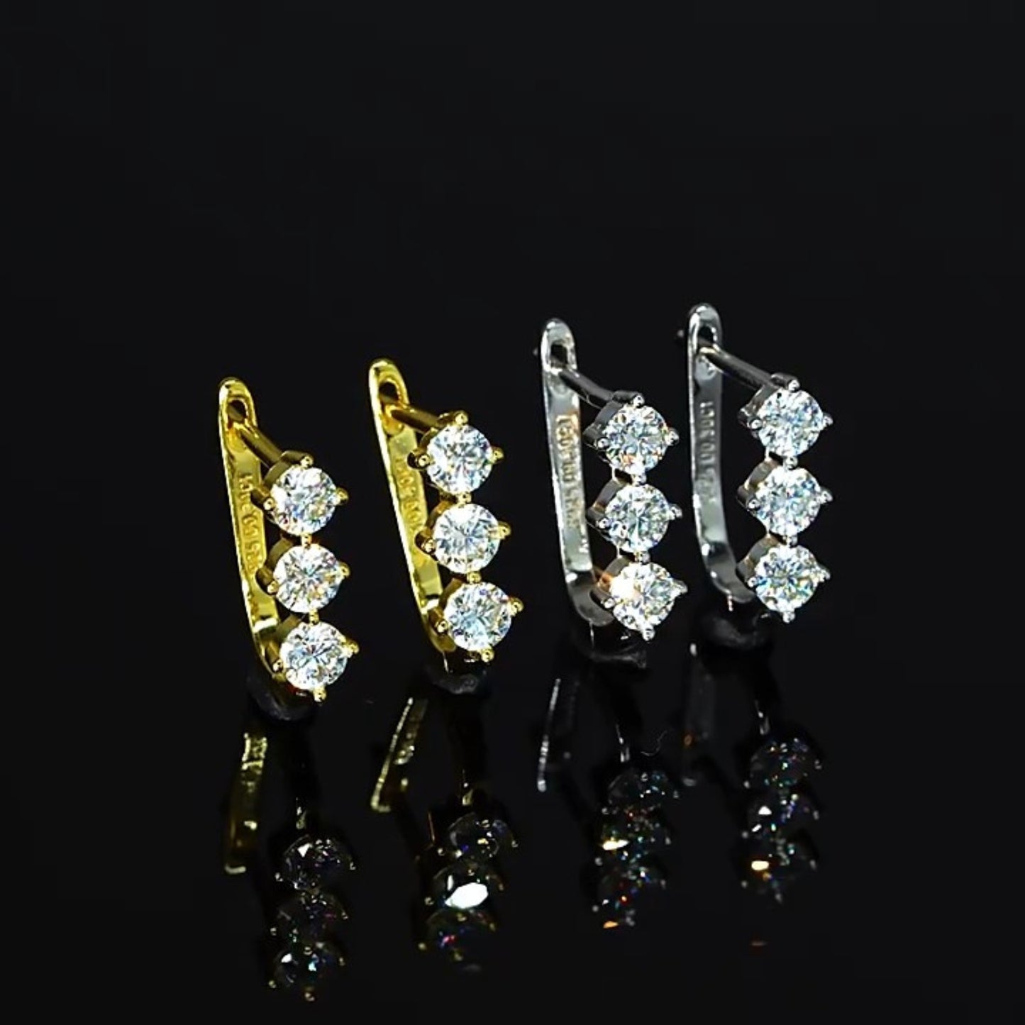  Three Stone Moissanite Square Huggie Hoop Earrings SETUxNEOMA