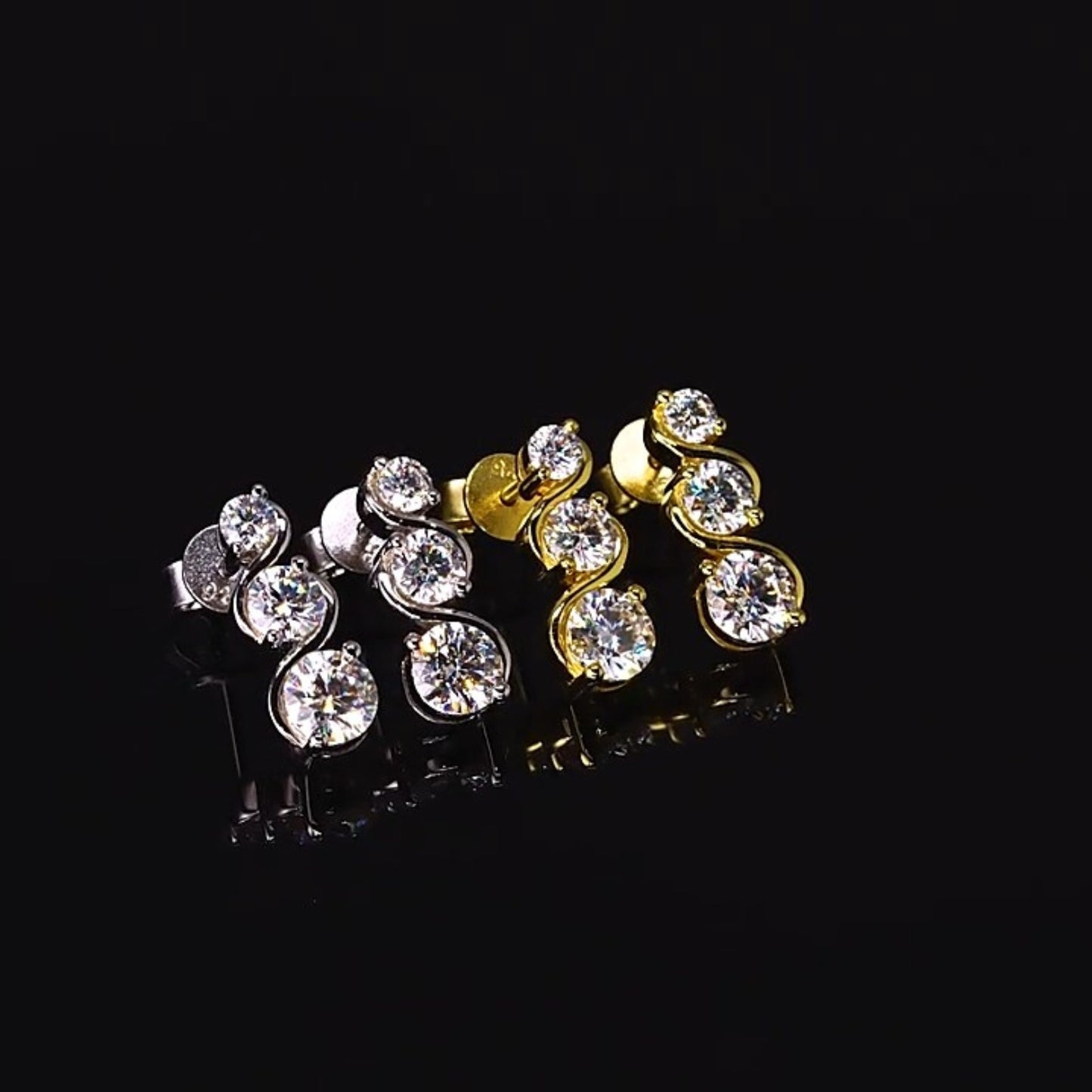  Three Stone Moissanite Twist Stud Earrings in 925 Sterling Silver SETUxNEOMA