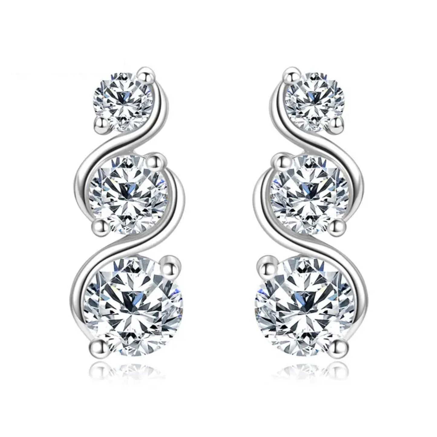  Three Stone Moissanite Twist Stud Earrings in 925 Sterling Silver SETUxNEOMA