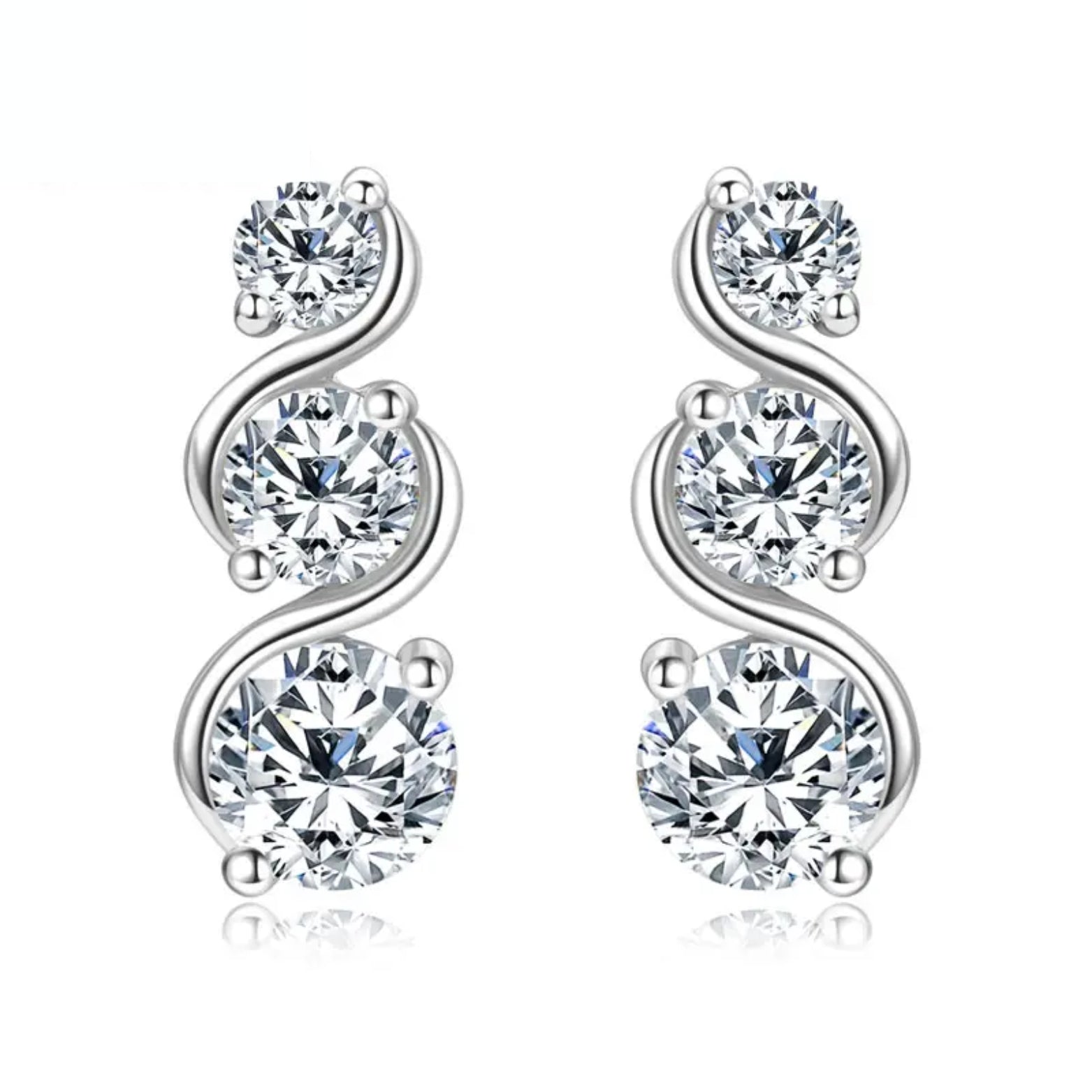  Three Stone Moissanite Twist Stud Earrings in 925 Sterling Silver SETUxNEOMA